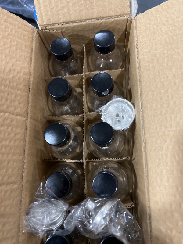 Photo 2 of 10 Pack, 4 oz Small Clear Glass Bottles with Lids & 3 Stainless Steel Funnels - 120ml Boston Round Sample Bottles for Potion, Juice, Ginger Shots, Oils, Whiskey, Liquids - Travel Bottles NO Leakage