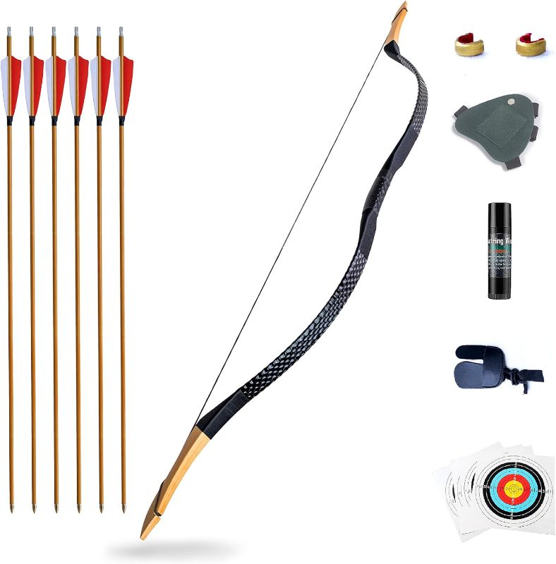 Photo 1 of  KAINOKAI Traditional Handmade Longbow Horsebow,Hunting Recurve Archery Bow,Recurve Bow Set 