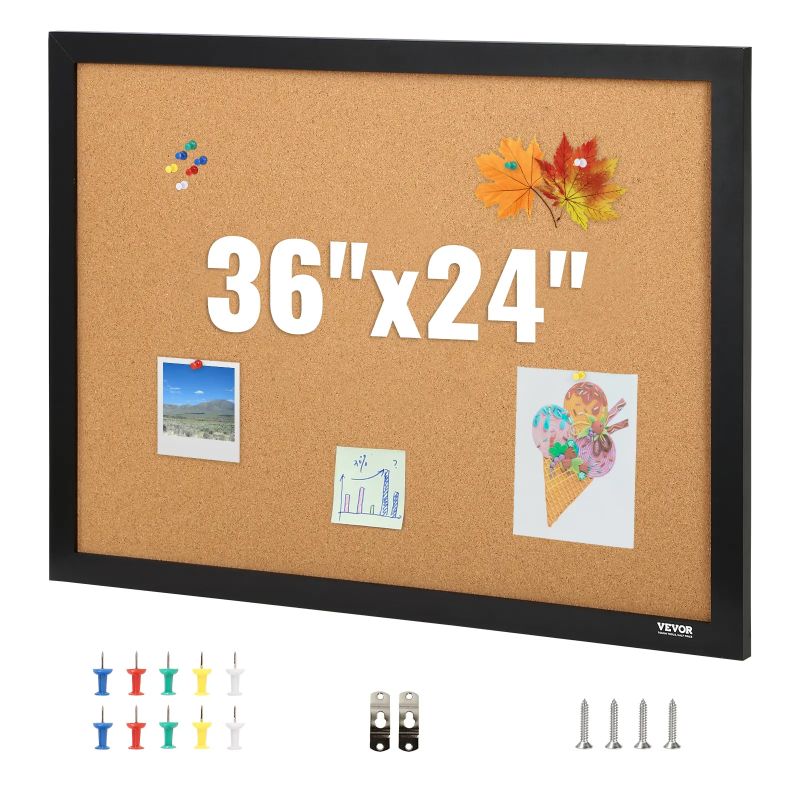 Photo 1 of  VEVOR Cork Board Bulletin Board 36" x 24" with MDF Sticker Frame Wall Mounted