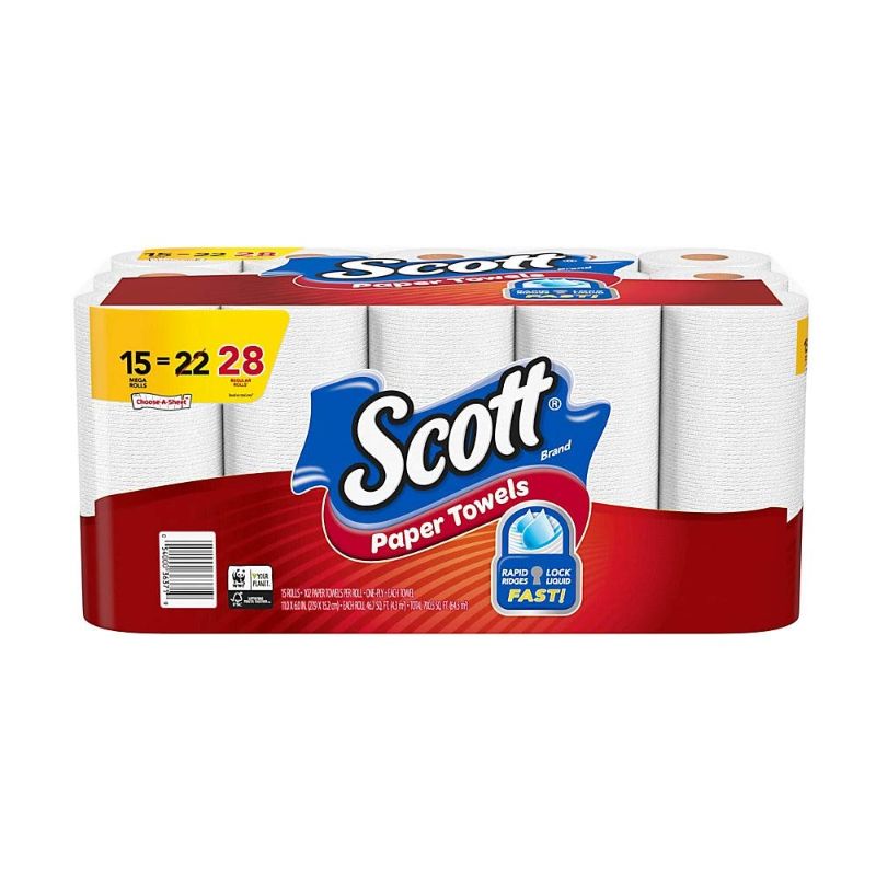 Photo 1 of  Scott 36371 Choose-A-Sheet Mega Roll Paper Towels, 1-Ply, White, 102 per Roll (Case of 15 Rolls) 