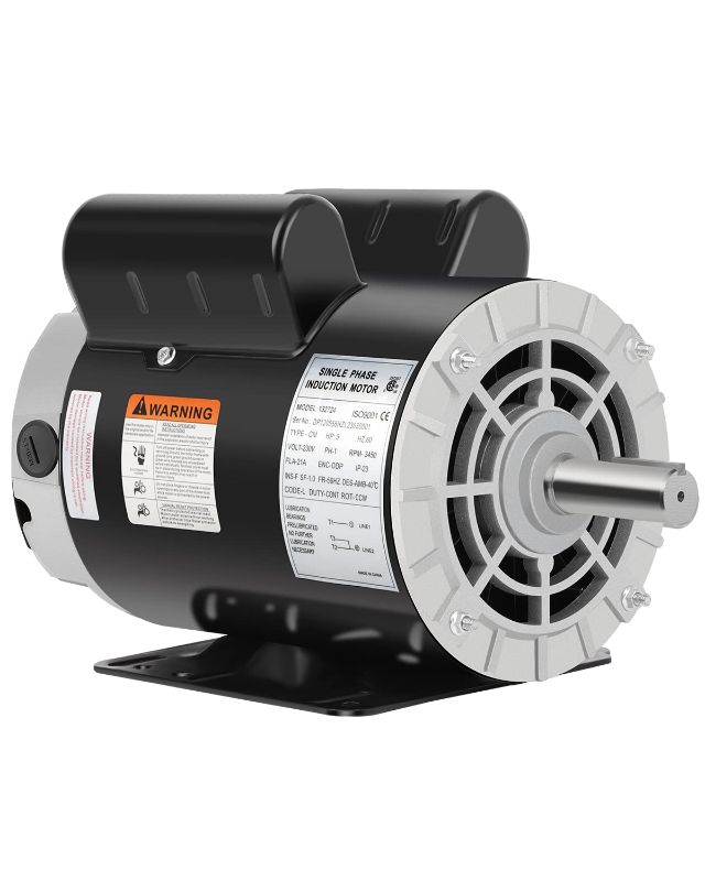 Photo 1 of  Air Compressor Electric Motor, 5 HP 3450 RPM, 230V Single Phase, 56HZ Frame 7/8" Keyed Shaft 60 Hz, Commercial-Duty CCW Rotation, 2.25 Shaft Length for Air Compressors 