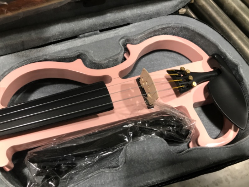 Photo 4 of  Vangoa Electric Violin 4/4 Full Size Silent Violin Set for Beginner Adults Teens, Solid Maple Wood Metallic Electronic Quite Violin with Ebony Fittings, Pink 