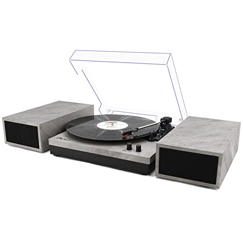 Photo 1 of LP&No.1 Record Player with External Speakers, 3 Speed Vintage Belt-Drive Vinyl Turntable with Bluetooth Playback & Auto-Stop ?Cement Ash)