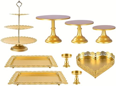 Photo 1 of 9PCS GOLD Cake Stand Set,White Cake Stand,Metal Dessert Table Display Stands,Metal Cupcake Holder Dessert Display Tray for Dessert Table Birthday Party, Festival Easy to Assemble
