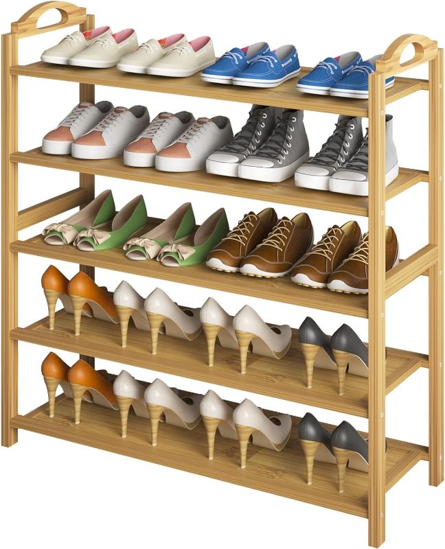 Photo 1 of  UDEAR Bamboo Shoe Rack 5-Tier Shoe Storage Organizer Entryway Shoe Shelf 