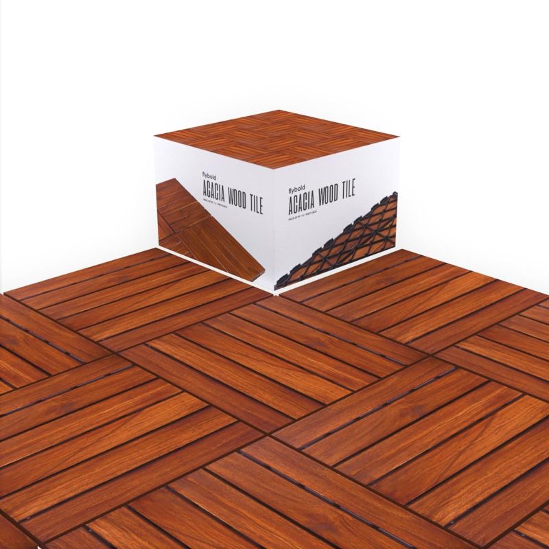 Photo 1 of  flybold Acacia Wood Patio Flooring Interlocking Deck Tiles (Pack of 10, 12" x 12") Waterproof UV Protected All Weather Tile for Composite Decking Dance Floor for Outdoor Party Balcony 