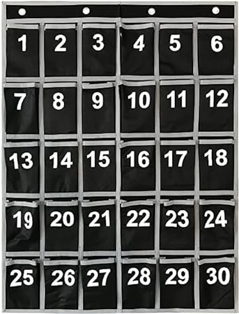 Photo 1 of 30 Numbered Pocket Cell Phone and Calculator Pocket Chart with Hooks - Hanging Organizer - by Essex Wares - Organize Cell Phones, Calculators or Small Items (Black) 
