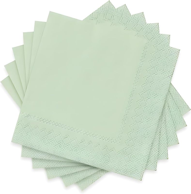 Photo 1 of 50 Pack Cocktail Napkin 2-Ply Dessert Napkins Folded 5 x 5 Inches Disposable Napkins for Dinner Wedding Birthday Party Bridal Anniversary Holiday Party Restaurant Bar Picnic, Sage Green