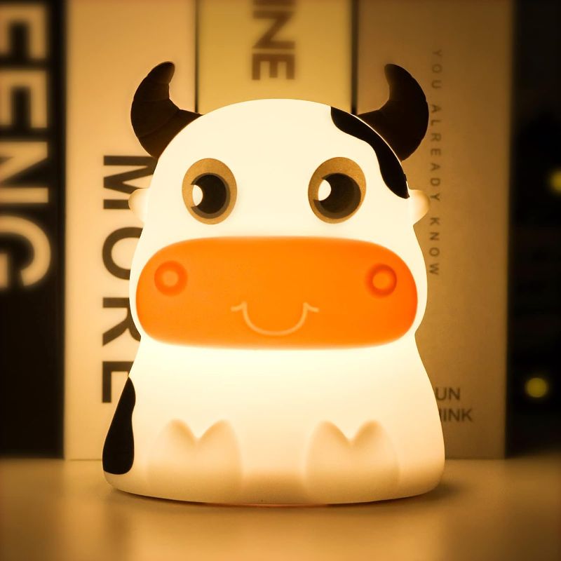 Photo 1 of AVEKI Night Light for Kids, Portable Tap Control Rechargeable Nightlight Lamp, Color Changing, Silicone Cute Muti Color Cow Night Lamp Bedroom Decor for Infant or Toddler (Cows-USB)