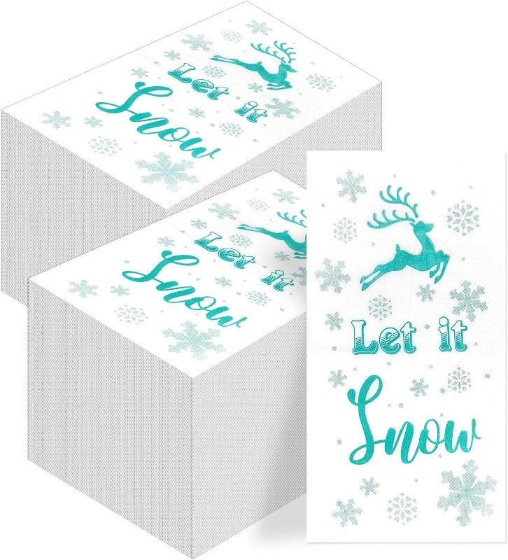 Photo 1 of 200 Pcs Christmas Snowflake Napkins Disposable Let It Snow Cocktail Napkins 2-Ply, Blue White Snowflakes Dinner Hand Napkins for Home Bathroom Xmas Decorative 16x16 Inches https://a.co/d/byeJlc6
