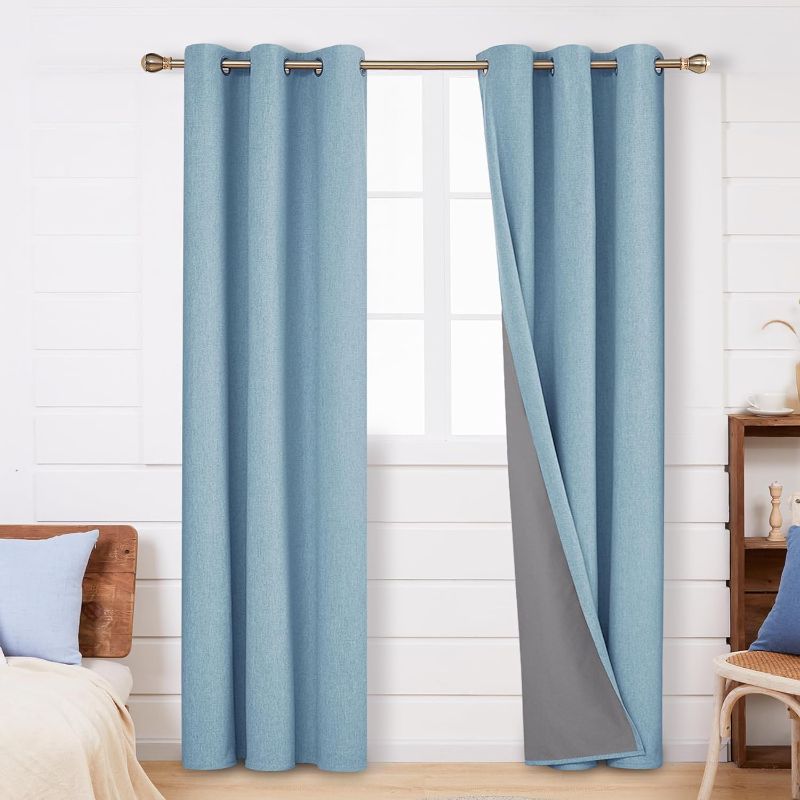 Photo 1 of Deconovo Curtains 108 Inches Long, 100% Blackout Curtains and Drapes, Waterproof Outdoor Curtains, Linen Textured Thermal Insulated Window Curtains 2 Panels (Teal, 42W x 108L Inch) 