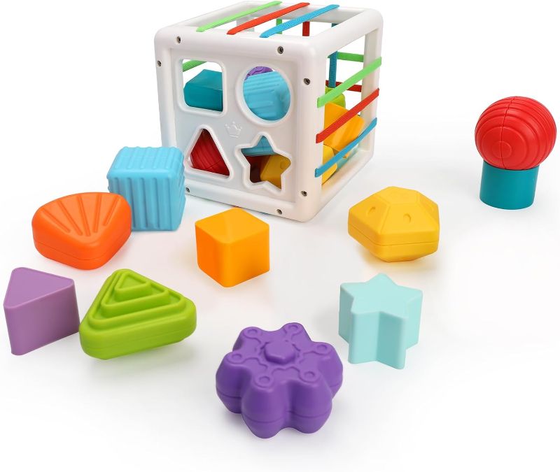 Photo 1 of Baby Toys 12-18 Months, Shape Sorter Colorful Cube Sensory toys, Toddler Developmental Learning Toys | Multi Shape Blocks Montessori Toys Fine Motor Skills, Birthday Gifts for Baby Toys 6-12-18 Months 