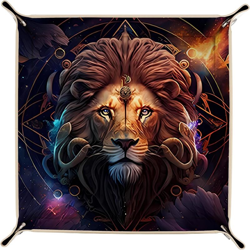 Photo 1 of 12 Zodiac Sign Faux Leather Valet Tray Astrological Horoscope Gift 12 Constellation Catchall Tray Desktop Storage Organizer (Leo Tray)
