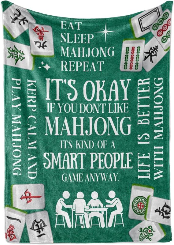 Photo 1 of Huglanket Mahjong Gifts for Women and Men, Funny Mahjong Flannel Throw Blanket for Mah Jongg Lovers, 50 x 65 Inch, Skin Friendly, Novelty Mahjongg Throw Blanket