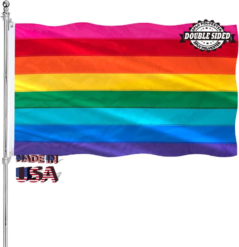Photo 1 of 8 Sewn Stripes Gay Pride Flags 3x5 Outdoor Rainbow LGBTQ Flag Heavy Duty 210D Polyester Material Sewn Stripes with 2 Metal Grommets