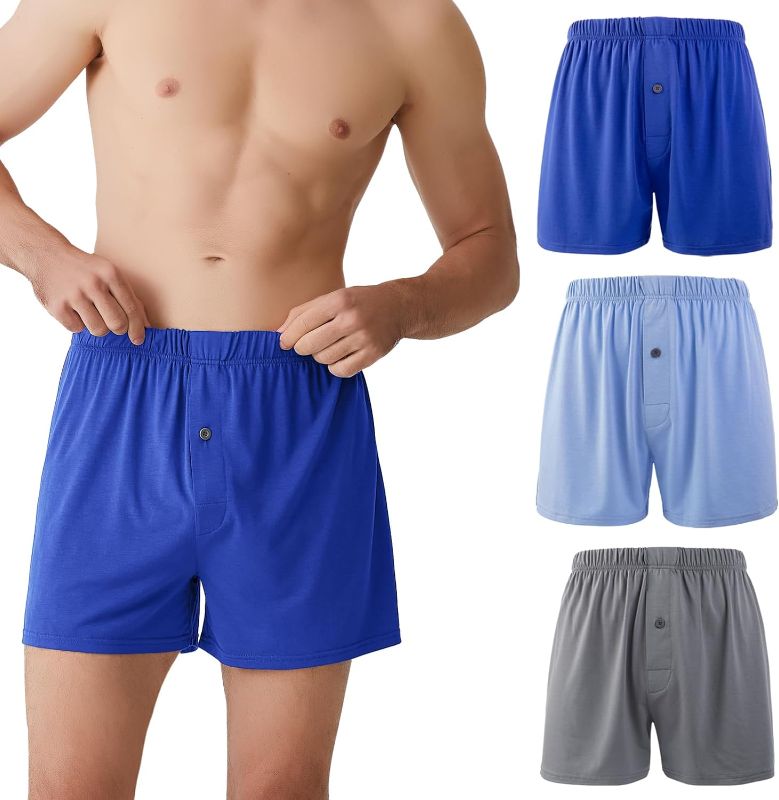 Photo 1 of BAMBOO COOL Men's Boxers Soft Underwear Classics Bamboo Viscose Boxer Shorts for Men with Button Fly 3 Pack 3XL