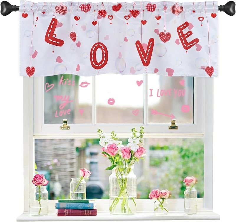 Photo 1 of Yinhua Valentine's Day Valance for Windows, Valentines Day Valance Curtains for Kitchen, Valentines Day Decor,Valentines Day Gifts Glossy Valance Curtains Rod Pocket 52 * 18 Inch