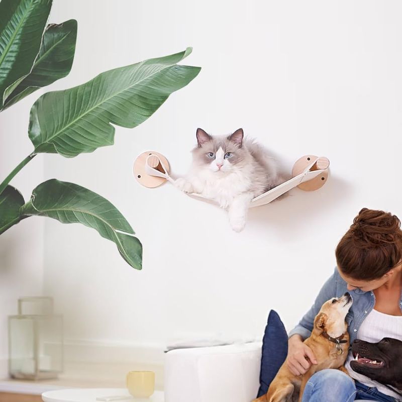 Photo 1 of  Cat Wall Hammock Bed Shelves for Indoor Cats, Floating Cat Corner Furniture for Large Cats up to 15lbs Climbing, Playing, Sleep, Jumping and Lounging (Wall Hammock) 