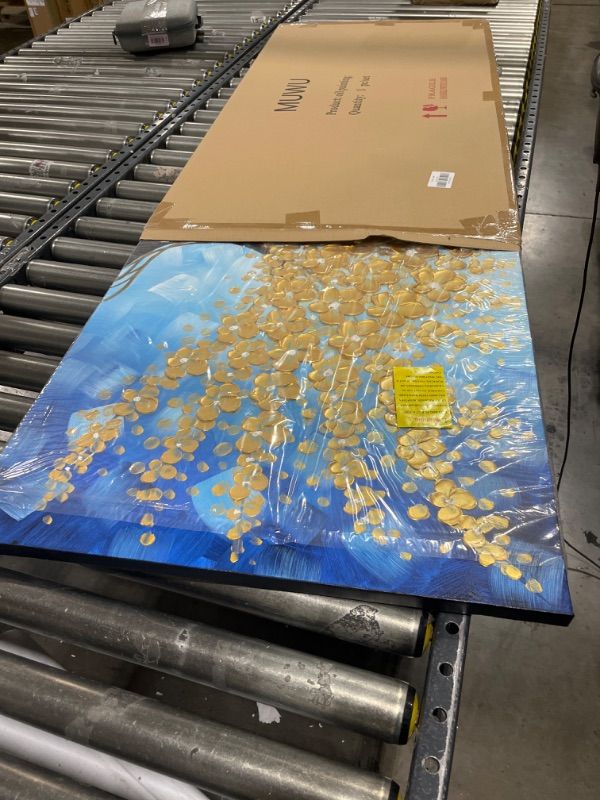 Photo 1 of MUWU Paintings 24x48 Inch Lucky Tree Paintings 3D Abstract Paintings Golden Flower Oil Hand Painting On Canvas Wood Inside Framed Ready to Hang Wall Decoration for Living Room (Gold)