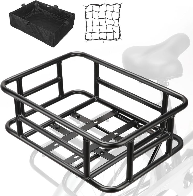 Photo 1 of  RAYMACE Rear Rack Bike Basket with Cargo Net and Liner Large Bicycle Basket Perfect Mount for Electric Bike 