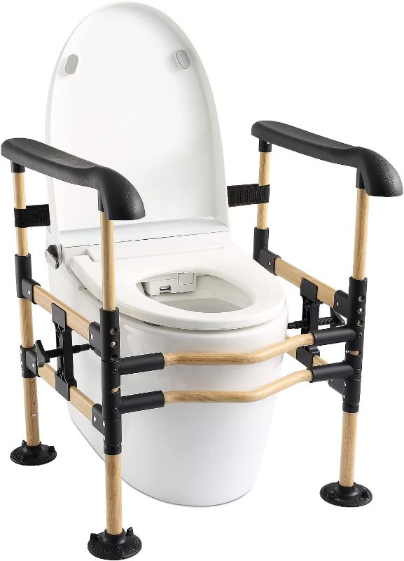 Photo 1 of  Toilet Safety Rail for Elderly, Adjustable Detachable Frame, Toilet Safety Frame for Elderly & Handicapped - Elderly Assistance Products, 4 Replacement Suction Pads, Enhances Stability 