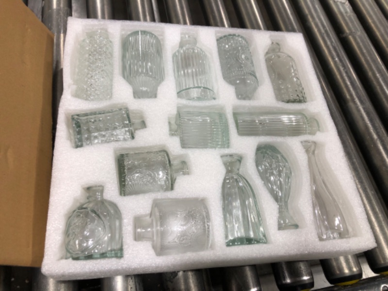 Photo 1 of 25 PIECES MINI GLASS VASES, INTRICATE DESIGNS