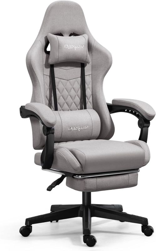 Photo 1 of Darkecho Gaming Chair Fabric with Footrest,Massage Office Chair with Pocket Spring Cushion and Linkage Armrests,Ergonomic Adjustable Desk Computer Chair with Headrest and Lumbar Support Light Grey