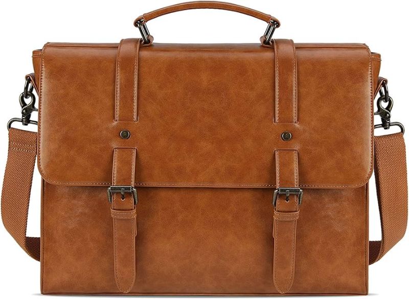 Photo 1 of  Mens Messenger Bag Vintage 15.6 Inch Waterproof Leather Laptop Briefcase Large Satchel Shoulder Bag Retro Office College Computer Bag, Brown 