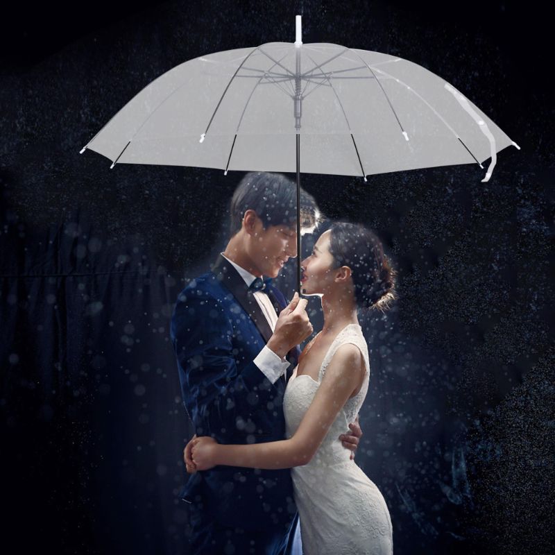 Photo 1 of  Clear Umbrella for Wedding,37in White Transparent Umbrella Dome See Through Umbrella Windproof Umbrella Handle Semi-automatic for Woman Men Bride Bridesmaid Party