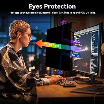Photo 1 of  22 Inch Computer Privacy Screen Filter for 16:10 Widescreen Monitor, Removable Eye Protection Anti Glare Blue Light Filter Privacy Shield, Anti Scratch Anti Spy Screen Protector Film 22 In