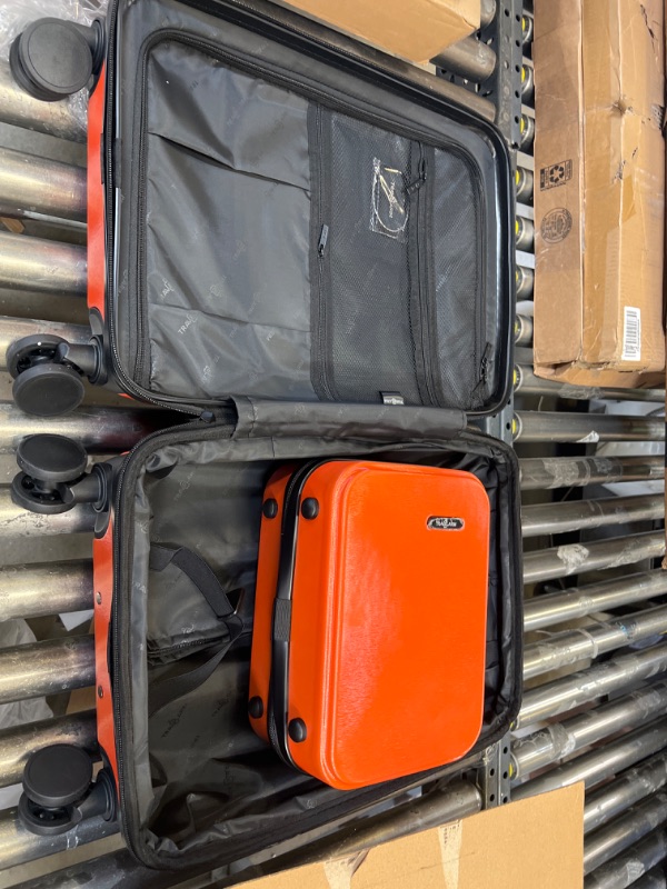 Photo 2 of 22 Inch Carry On Luggage, Carry On Suitcase with Wheels, Hardside Luggage Carry On, Expandable Orange Small Suitcase, Hard Shell Carry-on Luggage, Spinner Luggage with Cosmetic Carry On Bag 22 Inch Orange