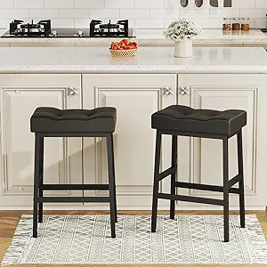 Photo 1 of HOOBRO Bar Stools Set of 2, 24 inch Counter Height Saddle Stools, 3.5" Thick Sponge PU Bar Chairs,Breakfast Stools with Foot Rest, Backless Dining Stools, for Kitchen Island, Black BB05MD01