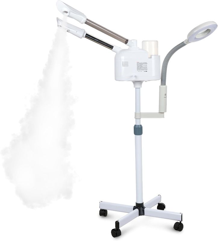 Photo 1 of VARIPOWDER 3 in 1 Professional Facial Steamer for Facial Deep Cleaning with 5X Magnifying Lamp on Wheels, Nano Ionic Nozzle Steamer Ozone Mist Face for Esthetician Spa Home Beauty Skin Care(White)
