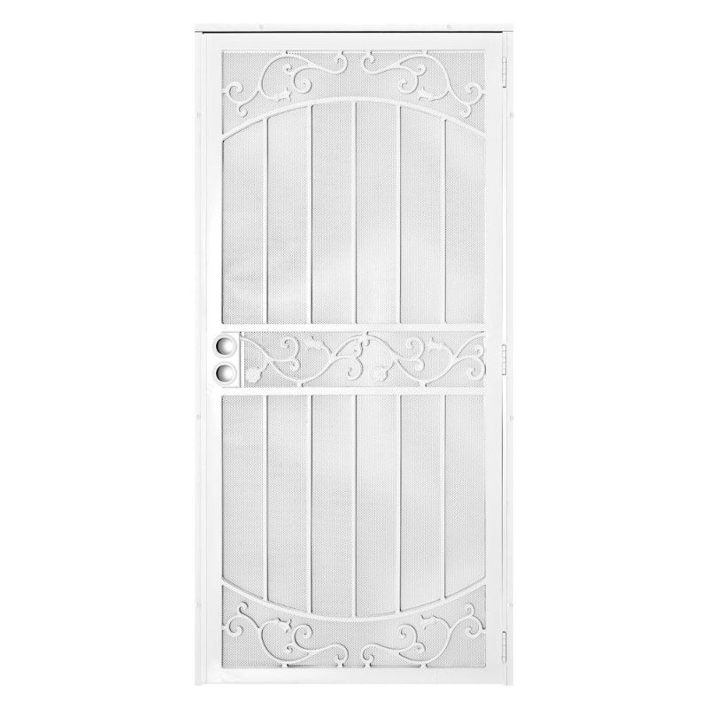 Photo 1 of Unique Home Designs 36 in. X 80 in La Entrada White Surface Mount Outswing Steel Security Door with Perforated Metal Screen
