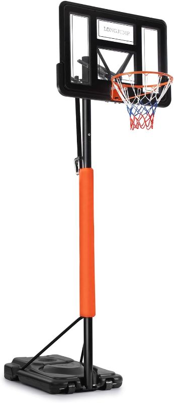 Photo 1 of Long Jump Portable Basketball Hoop Outdoor, 4.8-10FT Height Adjustable Basketball Hoop Goal System with 45 Inch Impact Backboard and Portable Wheels for Youth and Adults