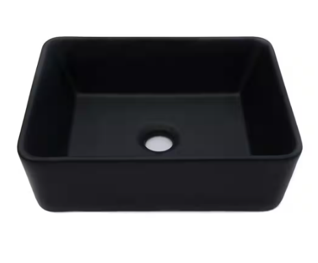 Photo 1 of 16 in. x 12 in. Above Ceramic Rectangle Vessel Sink Vanity Sink Art Basin in Black
