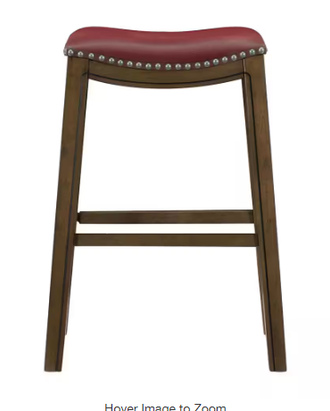 Photo 1 of Pecos 30 in. Brown Wood Pub Height Stool with Red Faux Leather Seat
