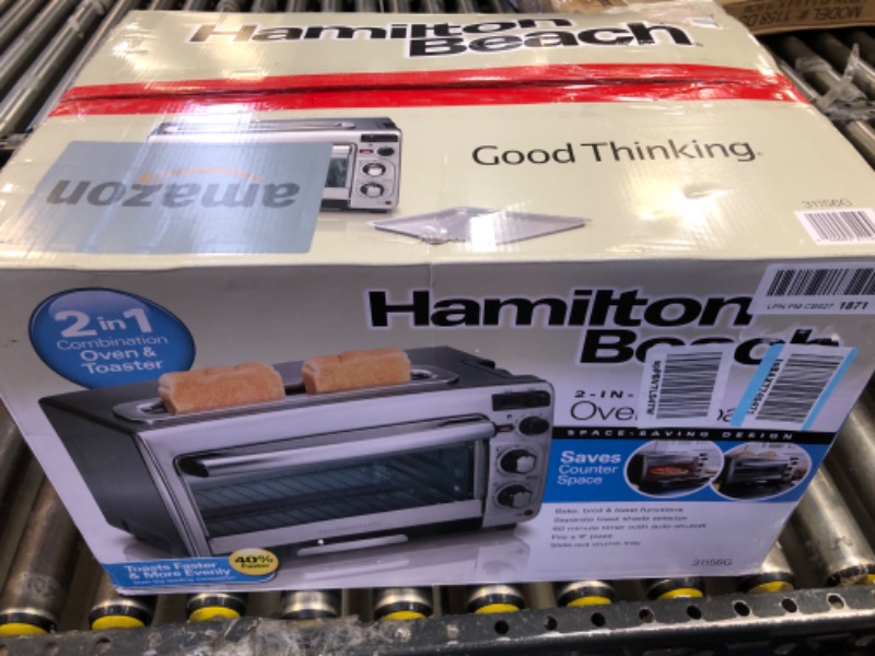 Photo 3 of Hamilton Beach 2-in-1 Countertop Oven and Long Slot Toaster, Stainless Steel, 60 Minute Timer and Automatic Shut Off (31156)