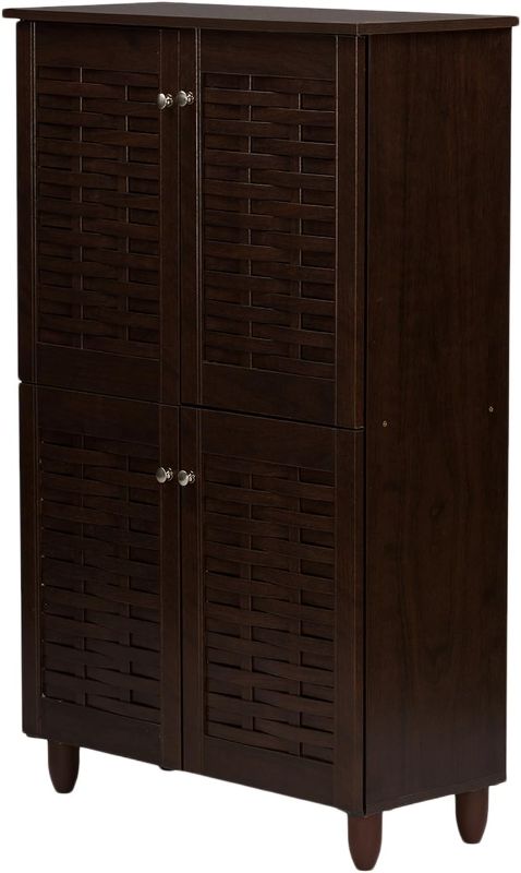 Photo 1 of Wholesale Interiors Baxton Studio Winda Modern and Contemporary 4-Door Dark Brown Wooden Entryway Shoes Storage Cabinet

