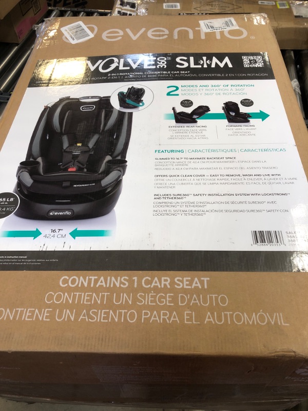 Photo 3 of Evenflo Revolve360 Slim 2-in-1 Rotational Car Seat with Quick Clean Cover (Salem Black) Revolve Slim Quick Clean Cover Salem Black