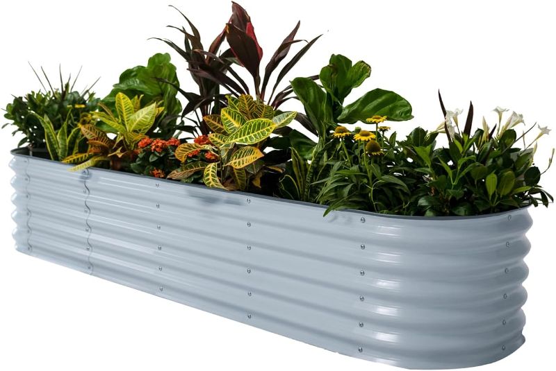 Photo 1 of Vego garden Raised Garden Bed Kits, 17" Tall 9 in 1 8ft x 2ft Metal Raised Planter Bed for Vegetables Flowers Ground Planter Box, Sky Blue
