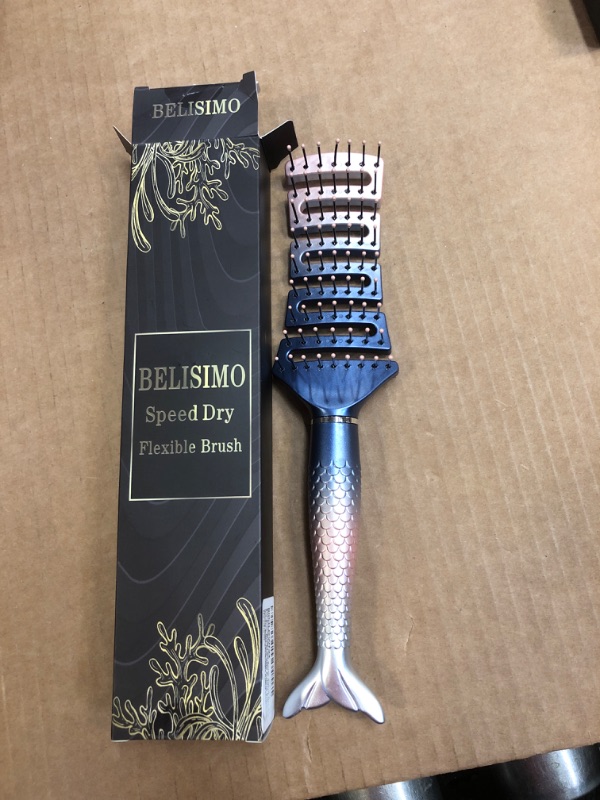 Photo 1 of BELISIMO Unique Design Wide Wet Detangling Speed Dry Hair Brush- Vented Design & Ultra Soft Bristles with Fishtail Ergonomic Handle Manages Tangle and Uncontrollable Hair. Pain-Free Blue Standard