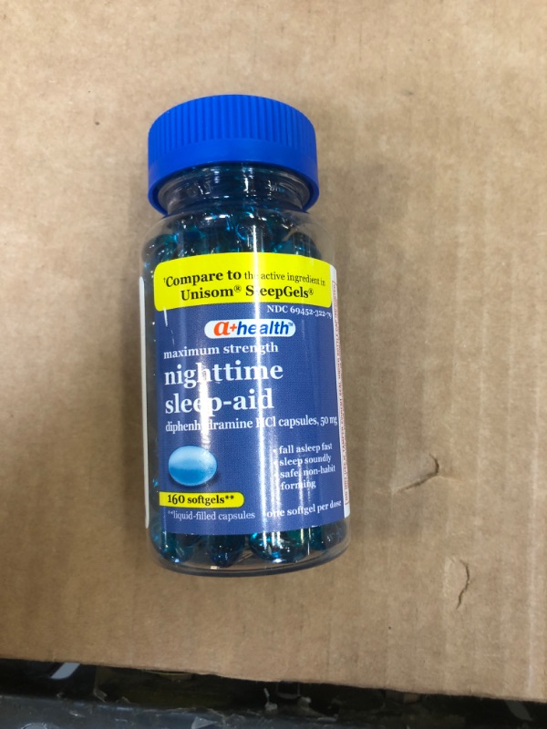 Photo 2 of A+Health Nighttime Sleep Aid Diphenhydramine 50 mg Softgels Maximum Strength Made in USA, 160 Count