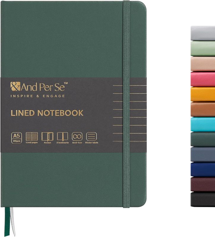 Photo 1 of &And Per Se Lined Journal Notebook, 160 Pages, A5 5.7 x 8 inches College Ruled Thick Paper Notebook Journals for Writing, Hardcover Notebooks for Women Men Office School (1 Pack, Green)
