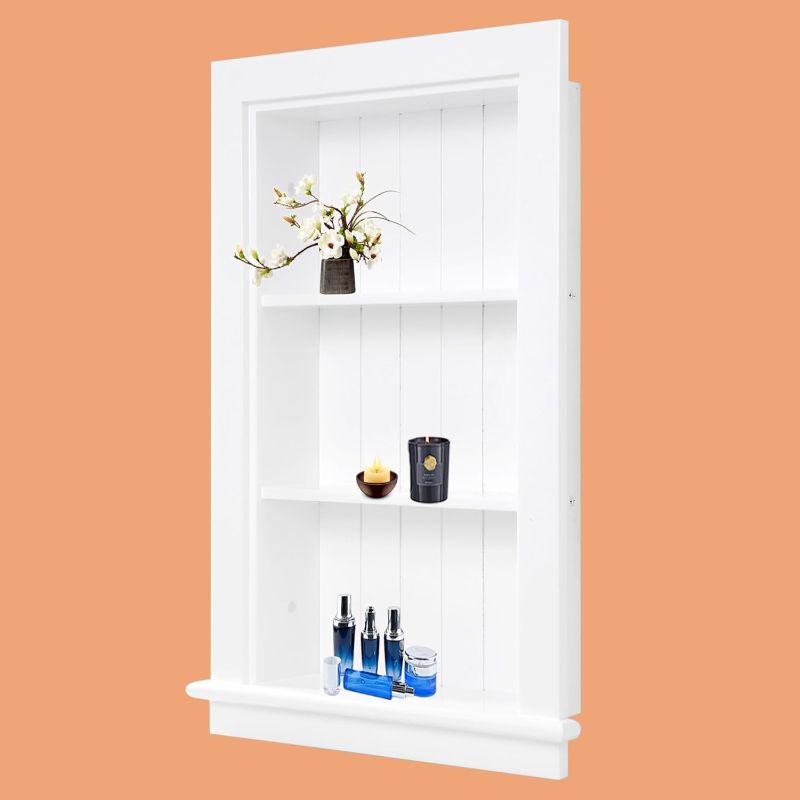 Photo 1 of 14 x 24 Medicine Cabinet Recessed, Wall Niche, Bathroom Wall Cabinet, 3-Tier, Between Studs Shelving for Drywall, White
