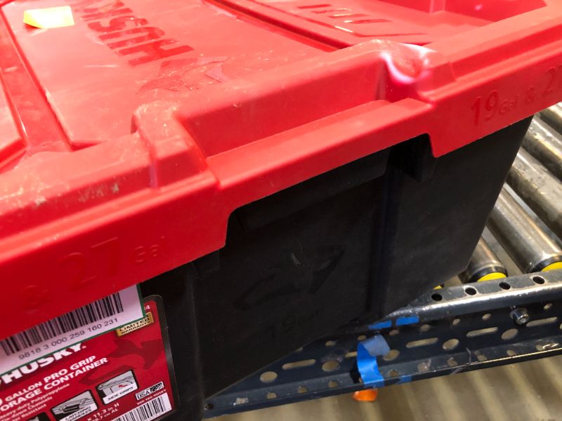 Photo 2 of 19 Gal. Pro Grip Storage Tote in Black with Red Lid
