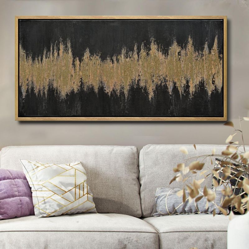 Photo 1 of TRAIN2 ART Wall Art Abstract Canvas Painting Gold and Black Large Canvas Wall Decor Framed Abstract Artwork Painting for Living Room Bedroom Ready to Hang Framed 30"x60"
