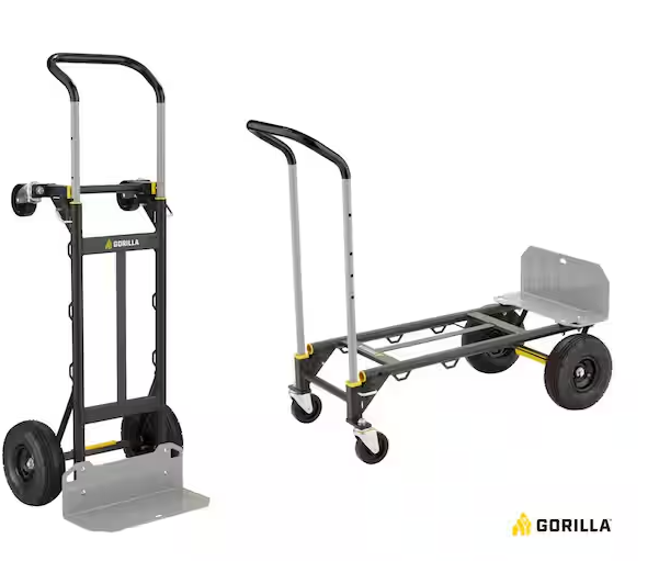 Photo 1 of Gorilla 800 Lbs. Capacity Convertible Steel Hand Truck with Wide Dual Mode Adjustable Height Handle, Dual J Lock System
