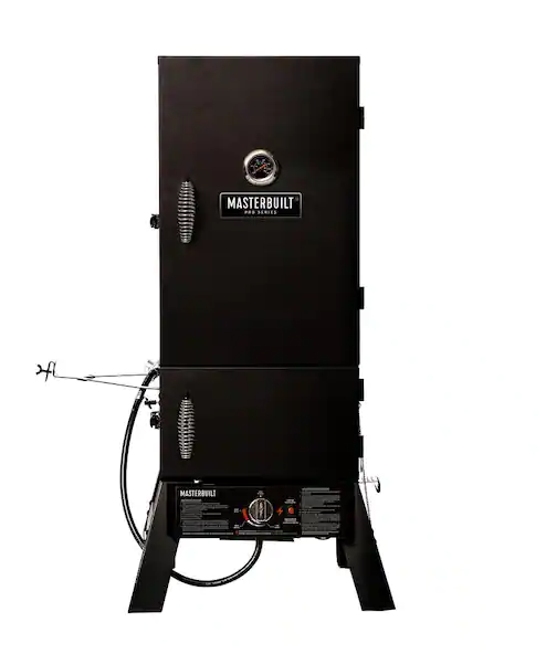 Photo 1 of 30 in. Dual Fuel Propane Gas and Charcoal Smoker in Black
