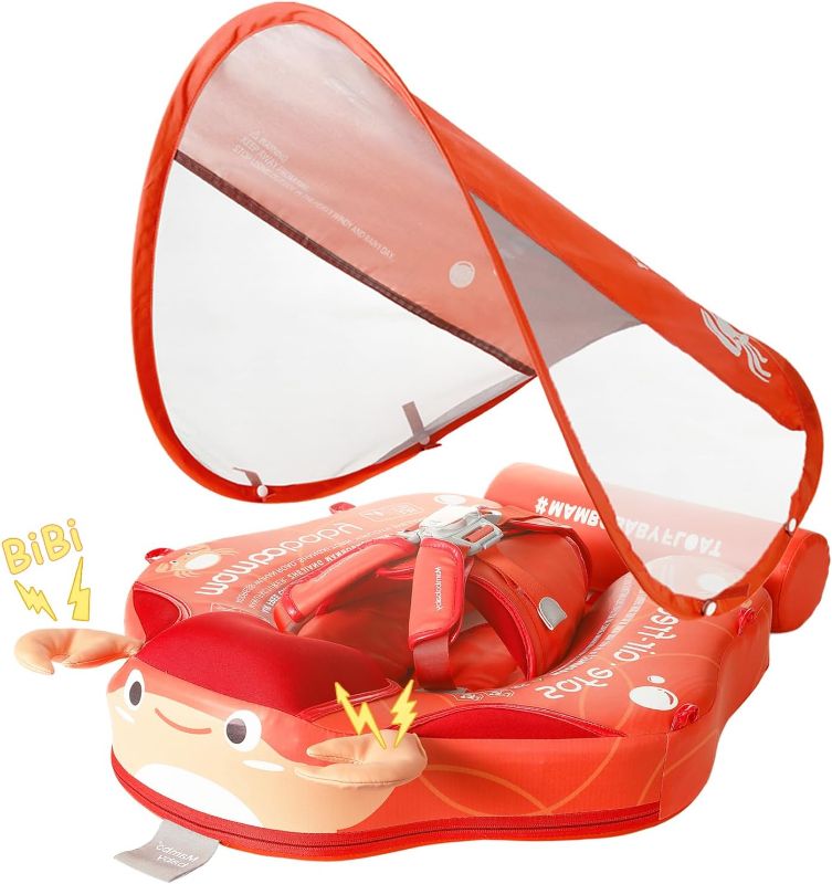 Photo 1 of Mambobaby Baby Floats with Canopy, Non Inflatable Swimming Pool Float UPF 50+Sun Canopy No Flip Over Upgrade Tail Pool Float Water Float Summer Pool Toys for Infant Toddler 3-24 Months, Crab
